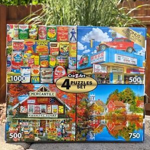 Cra-Z-Art 4 Puzzle Set 1000 750 500 Piece Vintage Labels Route 66 Country Store